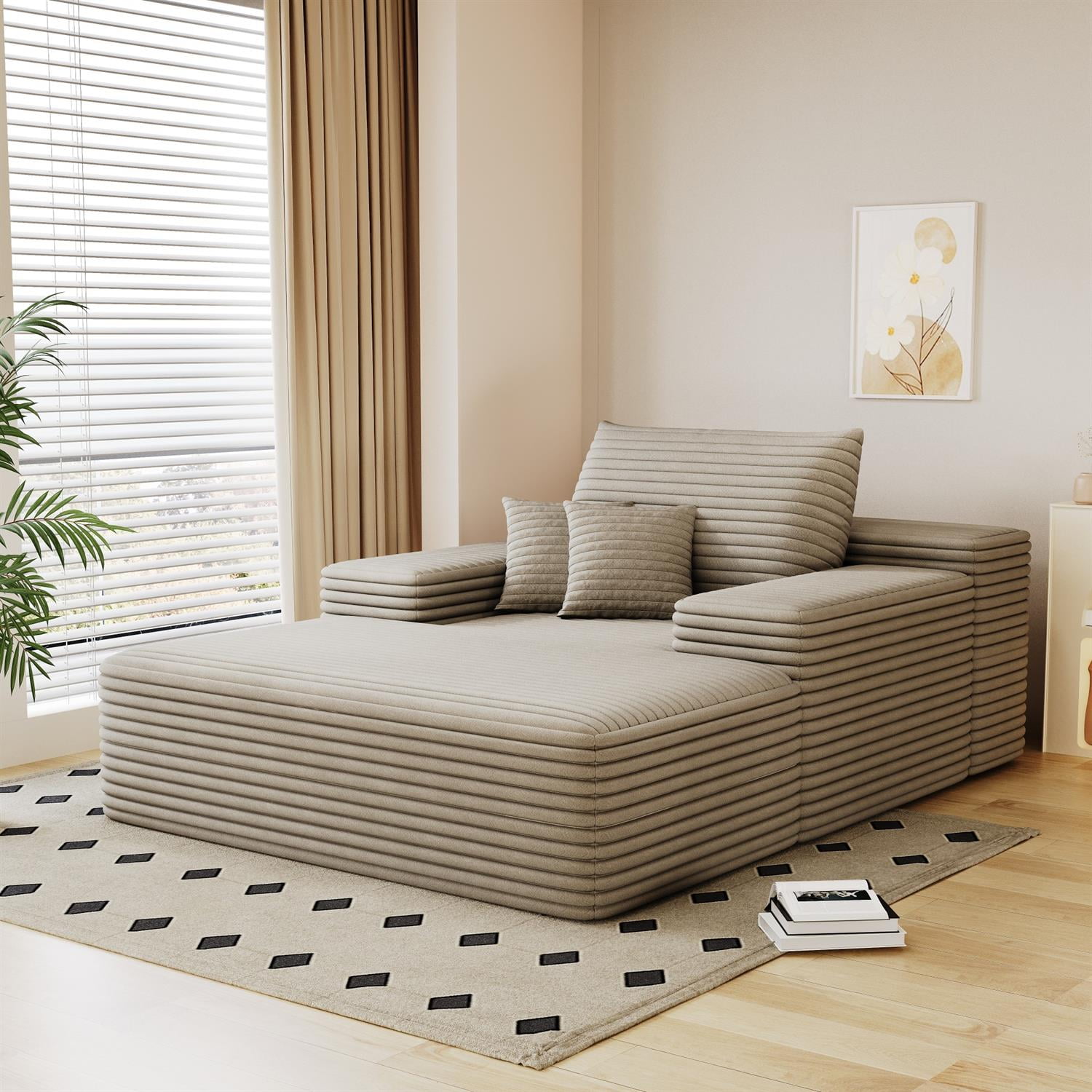 Demi Bonn 68"x51" Oversized Chaise Lounge Chair, Fluffy Plush Upholstered Sleeper Sofa Bed, Cloud Couch for Reading Chair & Lounge Sofa, Beige