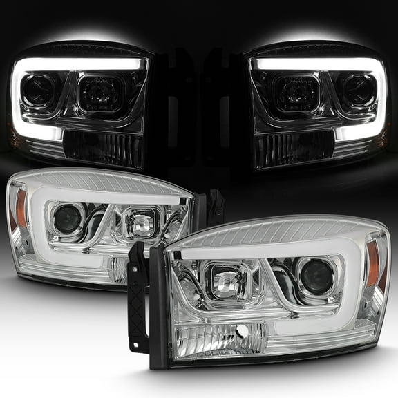 AKKON - For 2006- 08 Dodge RAM 1500 2006-09 Dodge RAM 2500/3500 LED Daytime Running Lamp Bar Projector Headlights Chrome Set