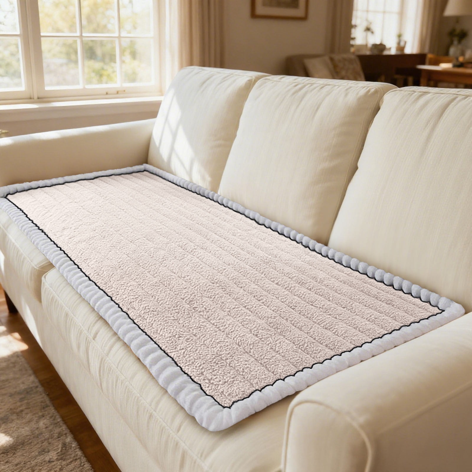 Washable Pet Couch Cover Non-, Plush Sofa Protector with Waterproof Lining, Fuzzy Furniture Slipcover for Dogs and Cats, Striped Design for Sectionals and Multi-Cushion Couches