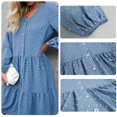 thumbnail image 2 of Women Long Sleeve Dress Dots V Neck A-Line Loose Spring, 2 of 8