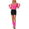 thumbnail image 2 of INSPIRE CHIC Women's Long Sleeve Mesh Sweetheart Neck Ruched Blouse with Padded Bust L Hot Pink, 2 of 5