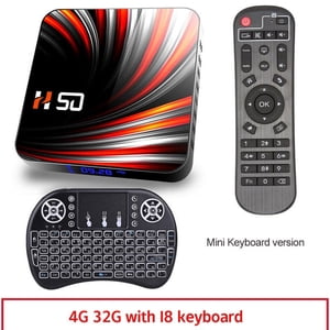 Pour Android Tv Box Android 10.0 4k 4gb 32gb 64gb Lecteur de médias 3d Vidéo Smart Tv Box 4+32G_European plug+I8 Keyboard