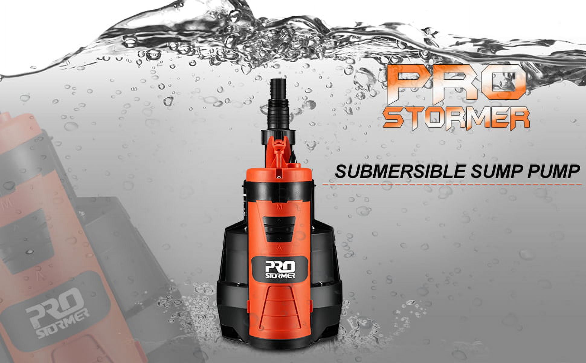PROSTORMER 1/2HP Sump Pump, 2110GPH Sumbersible Water Pump, Portable Electric Pump with Build-in Float Switch for Crop Irrigation, Flooded Cellars, Courtyards and Pool Drainage