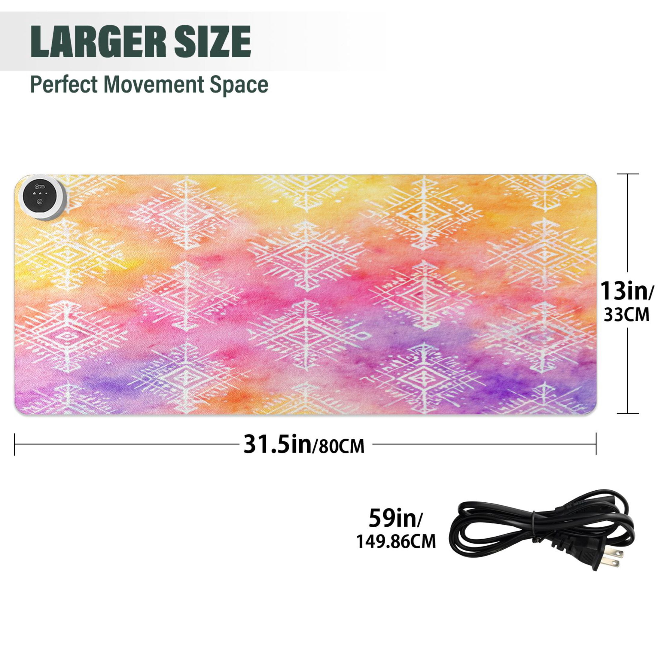 Large Heated Desk Mat Mouse Pad 31.5"x13"PU Leather Graphene Heating Desk Warmer with 3 Temperature Settings 110V US Plug Non-Slip Warm Pad for Home, Office, and Gaming Ombre Ethnic Geometric Print