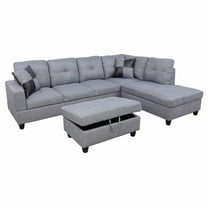 Ainehome L-Shaped Sectional Sofa Set, 3PC Linen Living Room Couches, Right Hand Facing (Grey)