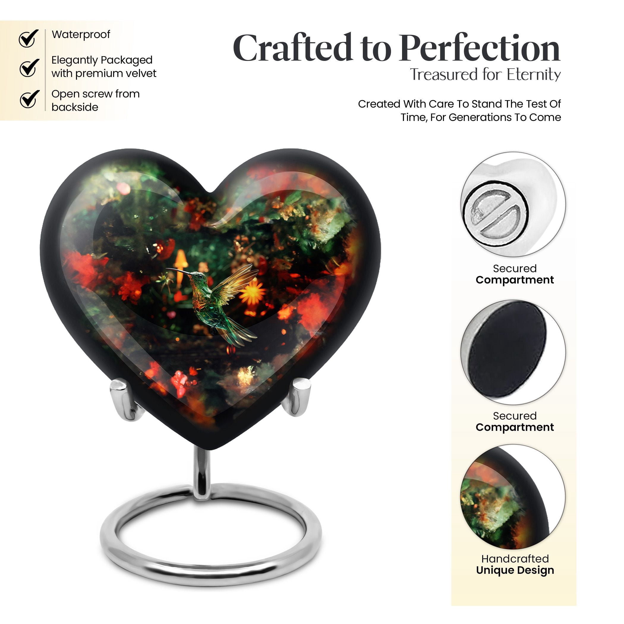 Hummingbird Heart Cremation Keepsake, Small Token Urns for Ashes, Urns for Human Ashes Adult, Decorative Memorial Urns 3 Inch, 1 Pc