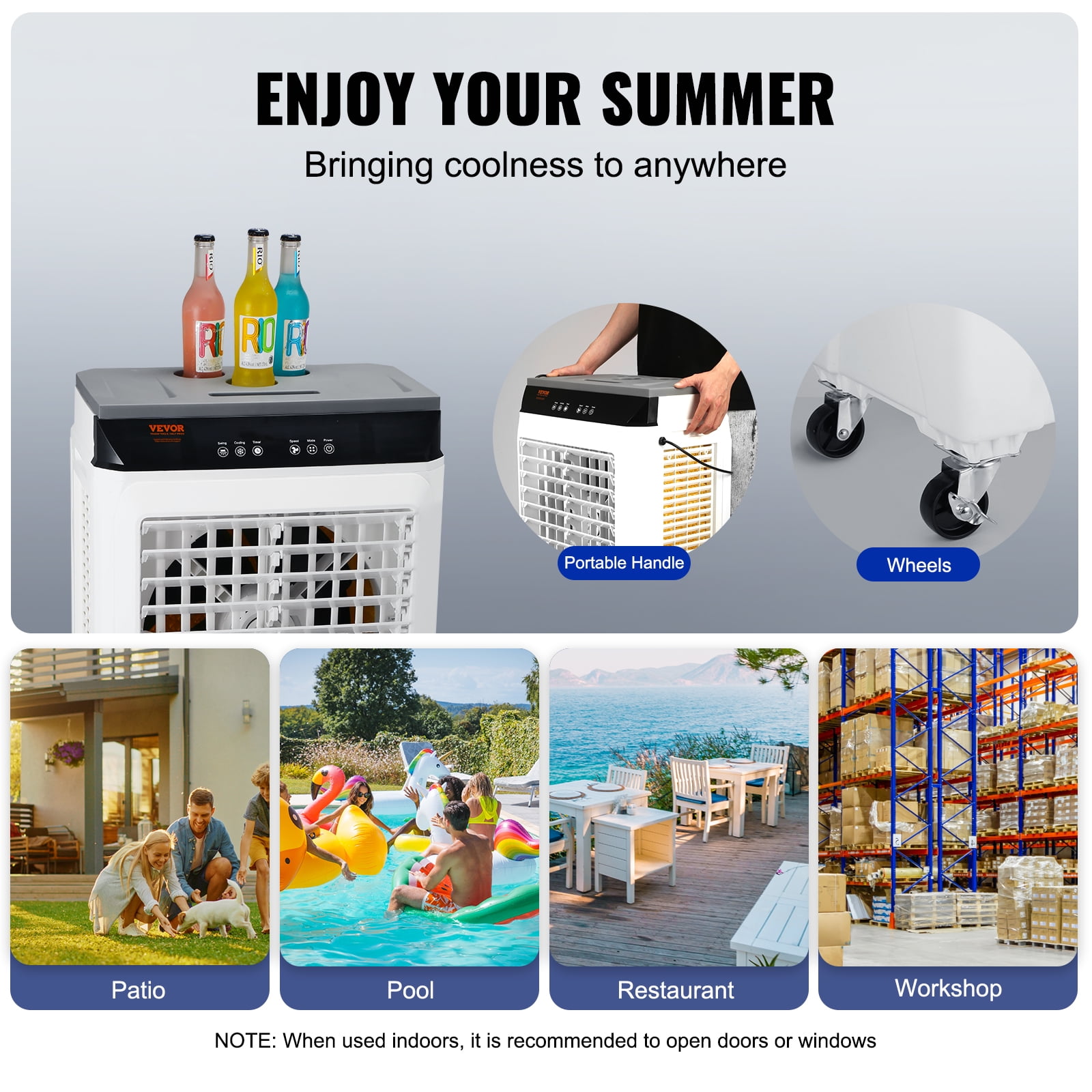 VEVOR Evaporative Air Cooler, 2100 CFM, 135° Oscillating Swamp Cooler with Adjustable 3 Speeds and 12 H Timer, 7 Gal Portable Air Cooler for 750 Sq.ft, Indoor/Outdoor Use, FCC Listed