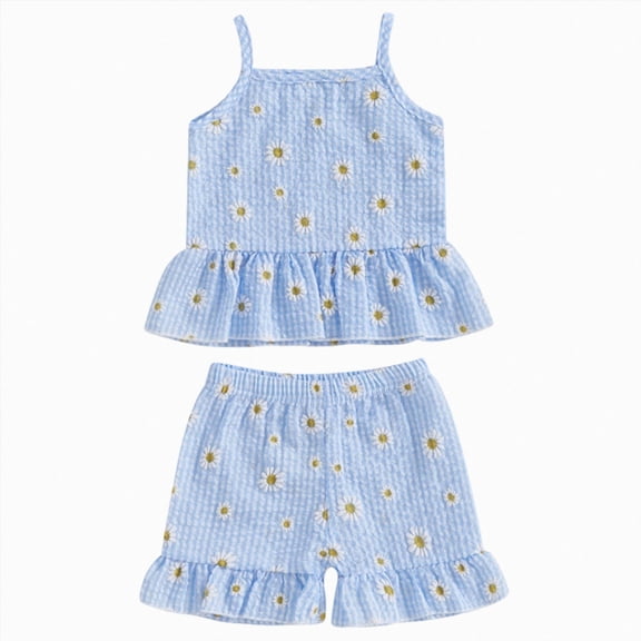 Paguaki Baby Girl Clothes Summer Outfits Sleeveless Gingham Daisy Print Tank Top And Shorts Set Bloomers Toddler Shirt