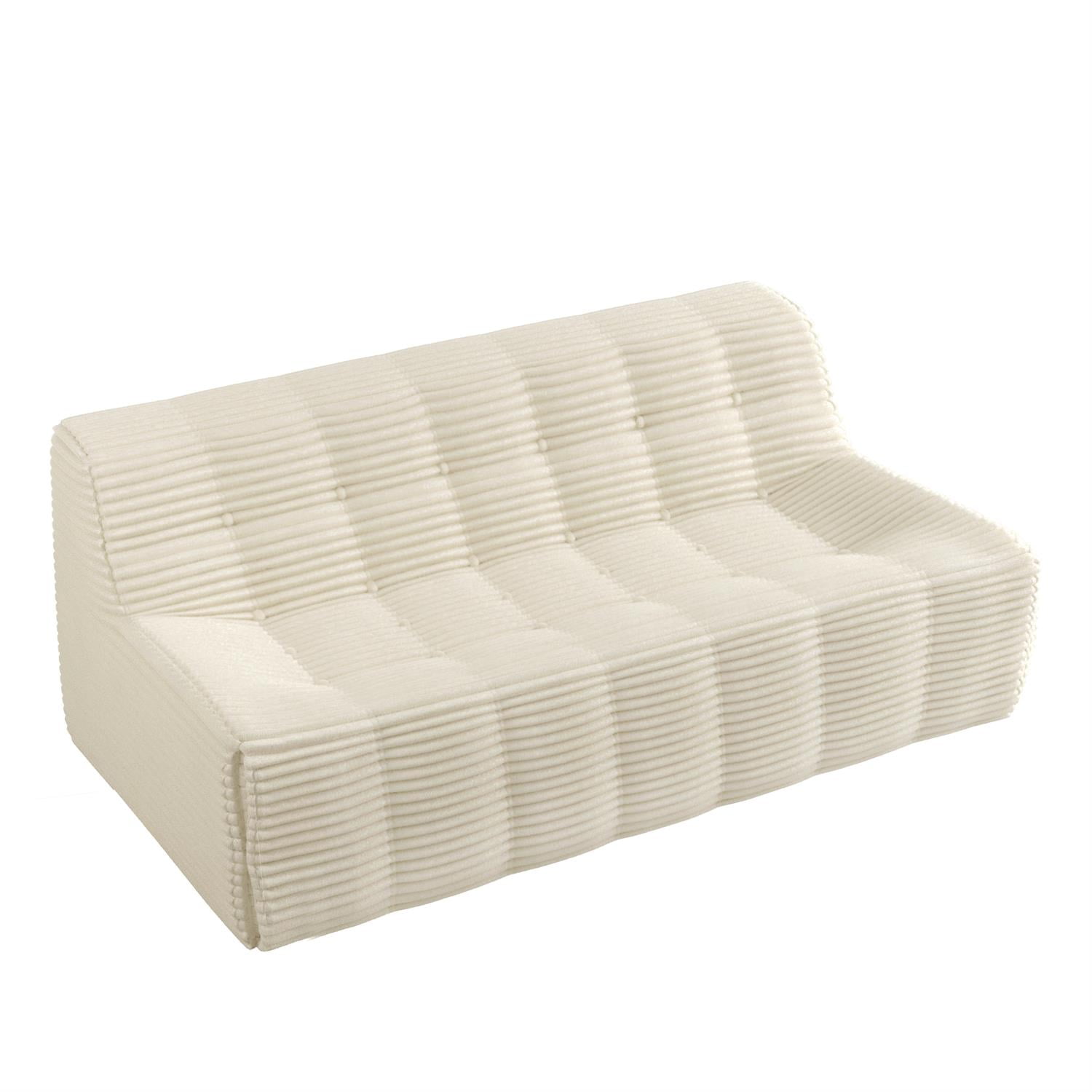 Demi Bonn 74" Modern Minimalist Corduroy 3-Seat Sofa, Full Sponge Compression Couch for Living Room, Space-Saving Design, White