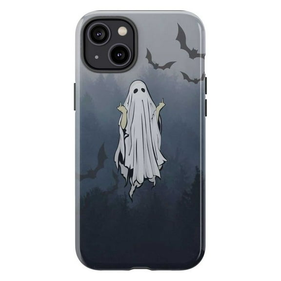 Minimalist Ghost & Bat Night Phone Case, Spooky Halloween Protective Phone Cover, Gift for iPhone 16 15 14 13 12 11 Pro Plus Mini