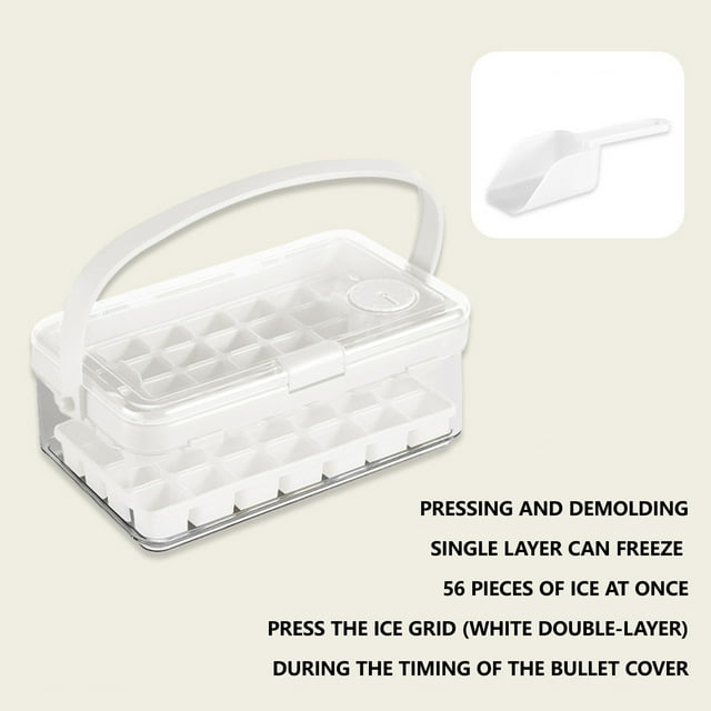 Ice Box with Lid, Double Layer Ice Blocks, Large Capacity Storage, Portable Cooler for Outdoor Picnics, White