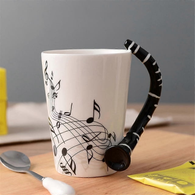 240Ml, Music Ceramic Mug Cute Coffee Tea Milk Stave Mugs and Cups with Handle Novelty Gifts,Blue Saxophone