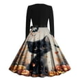 thumbnail image 3 of SwiftWear Womens Long Sleeve Cocktail Swing Dress Skeleton Pumpkin Printed Halloween A-line Dresses Cosplay Party Costume, 3 of 3