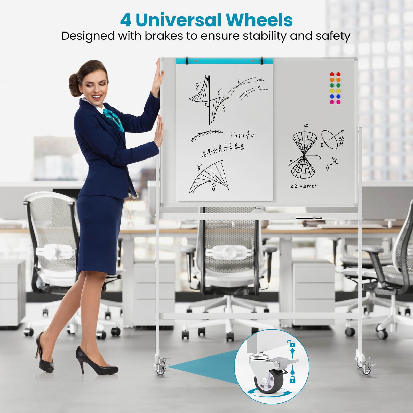 Costway 48"x36" Mobile Magnetic Double-Sided Reversible Whiteboard Height Adjust White