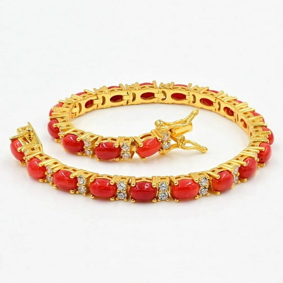 Coral Bracelet, 925 Sterling Silver, Tennis Bracelet, May Birthstone, Charm Bracelet, 14K Rose Gold Vermeil, Birthday Gift For Her