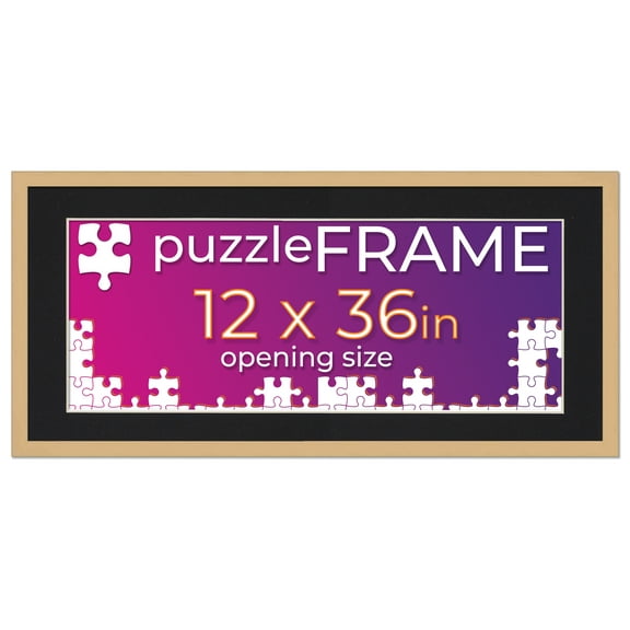 12x36 Jigsaw Puzzle Frame Kit - Kit Includes Puzzle Glue Sheets, Brown Wood Puzzle Frame with Black