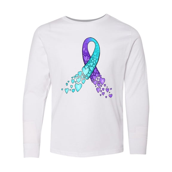 Inktastic Suicide Prevention Ribbon with Blue and Purple Hearts Long Sleeve Youth T-Shirt