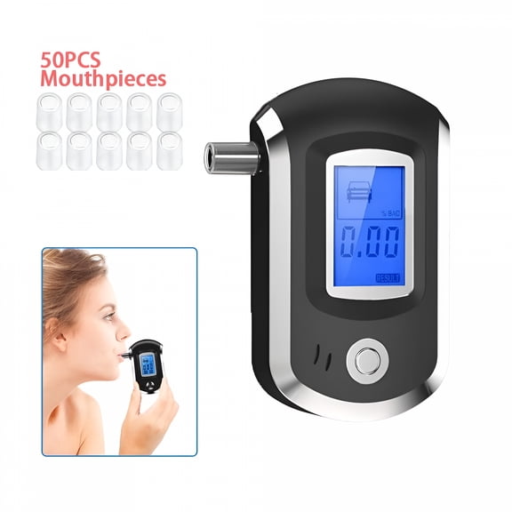 GJX Portable Breath Alcohol Tester-Personal Alcohol Tester with 50 Mouthpieces,Professional-Grade Accuracy Portable BAC Tester with Blue Backlight LCD Screen Sound Alarm Digital Home Use