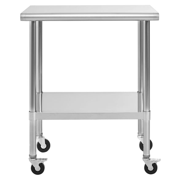S-HOME Mobile Stainless Steel Work Table Featuring 360 Degree Wheels, 30x24 Inch Size, for Kitchens, Workshops and Heavy Use
