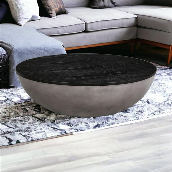 HomeRoots 520638 48 in. Black & Gray Solid Wood & Concrete Round Coffee Table