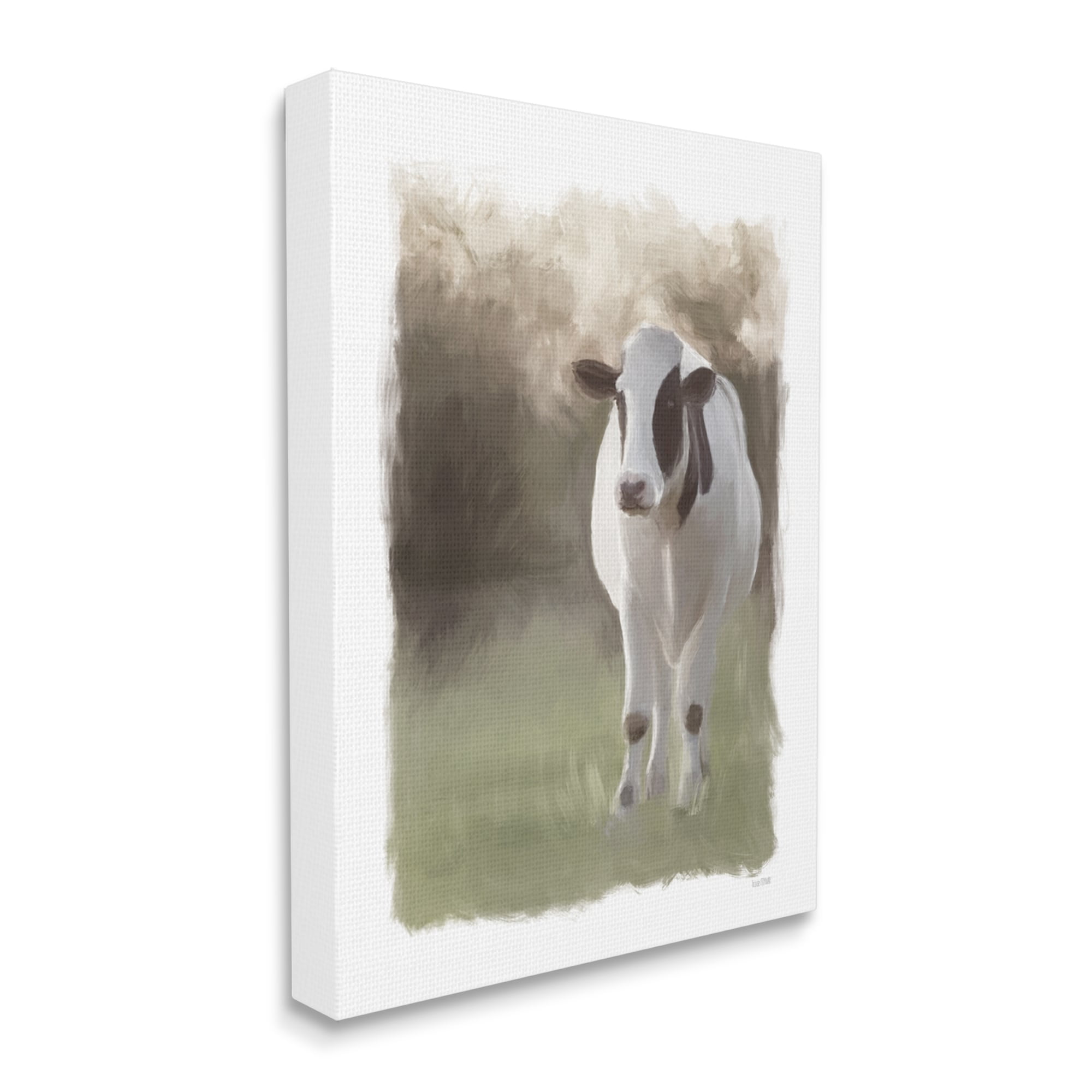 Stupell White Cow Farmhouse Painting Animals & Insects Painting Gallery Wrapped Canvas Print Wall Art