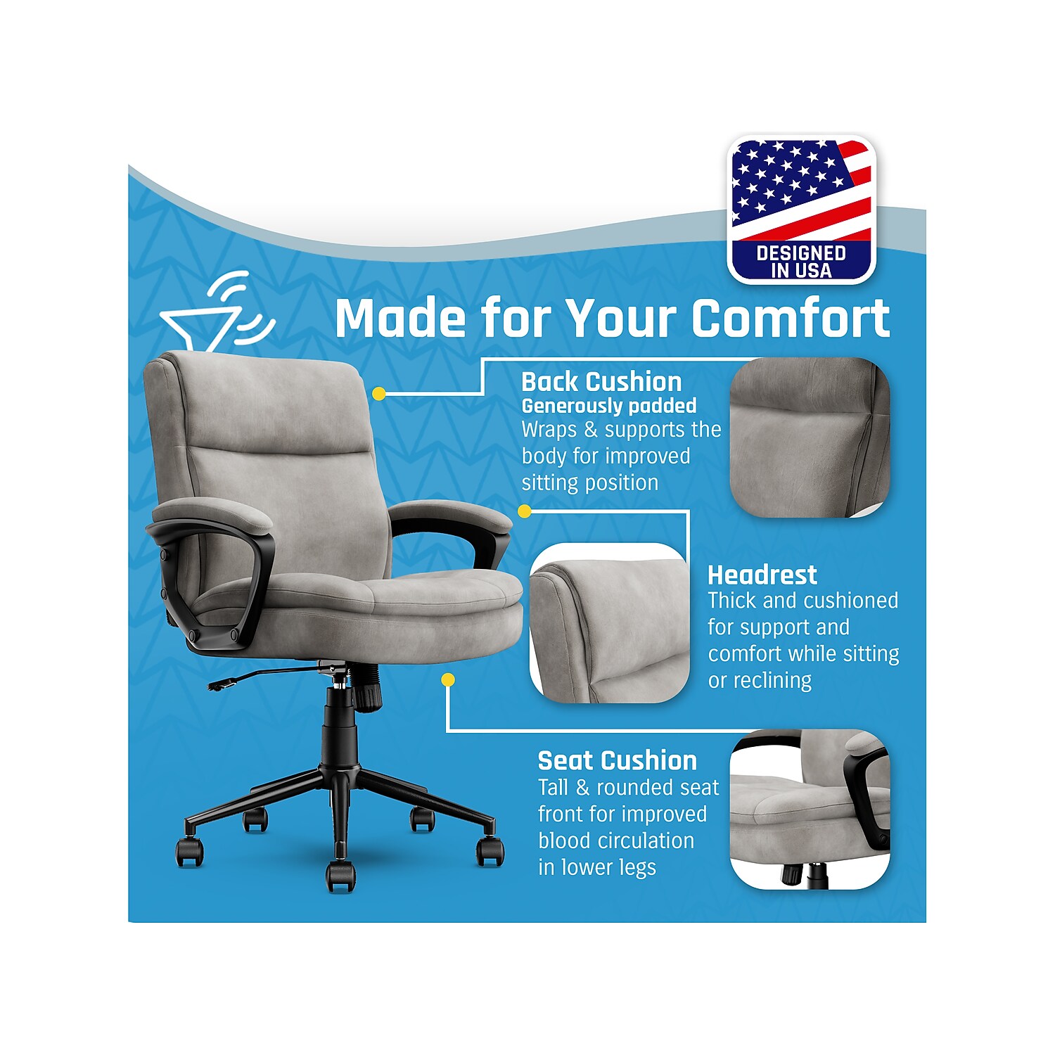 Click365 Transform 2.0 Ergonomic Mid Back Desk Chair Fabric Grey