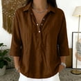 thumbnail image 2 of Business Casual Tops for Women Stand Collar Solid Button Front Loose Casual Shirt Summer Clothes for Women, 2 of 4