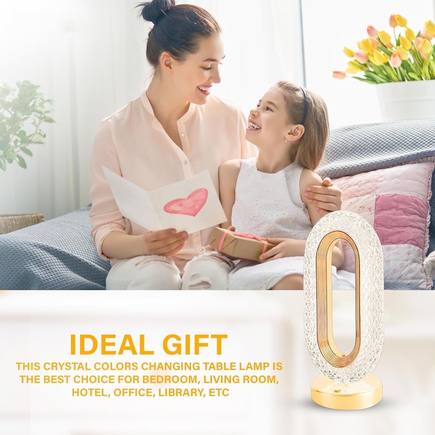 Crystal Table Lamp,Cordless Gold Rechargeable 3 Color Small Lamp Changing Night Light with USBCharging Port for Bedroom, Desk,Livingroom