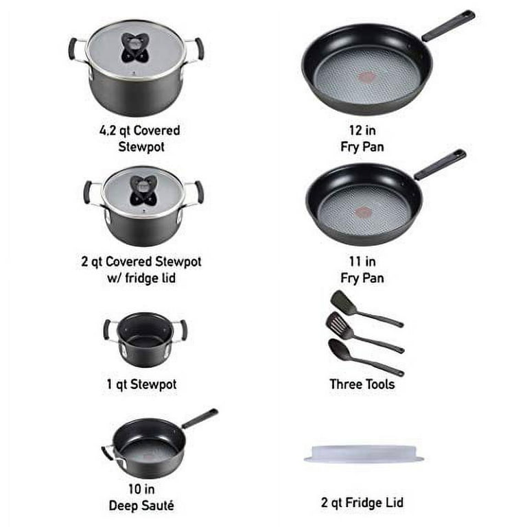 T-fal All-In-One Hard Anodized Dishwasher Safe Nonstick Cookware Set,  12-Piece, Black 