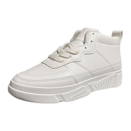 OJSFQUFP Womens Comfort Sneakers Ladies Casual Retro Large Size Round Head Lacing Solid Color Slope Heel High Top Thick Bottom Running Shoes Casual Shoes Women Flat Dress Shoes White 42