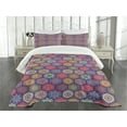 thumbnail image 3 of Ambesonne Mandala Quilted Bedspread Set 3 Pcs, Oriental Hexagon Motif, Queen Size, Multicolor, 3 of 5