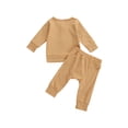 thumbnail image 3 of 2Pcs Toddler Outfits, Solid-Color Long-Sleeves Top + Elastic-Waist Pants, 3 of 6