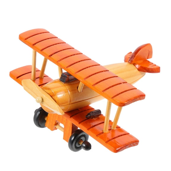 Vintage Wooden Airplane Model Toy for Decor, Desktop Ornament, Handmade Craft Plane Decoration