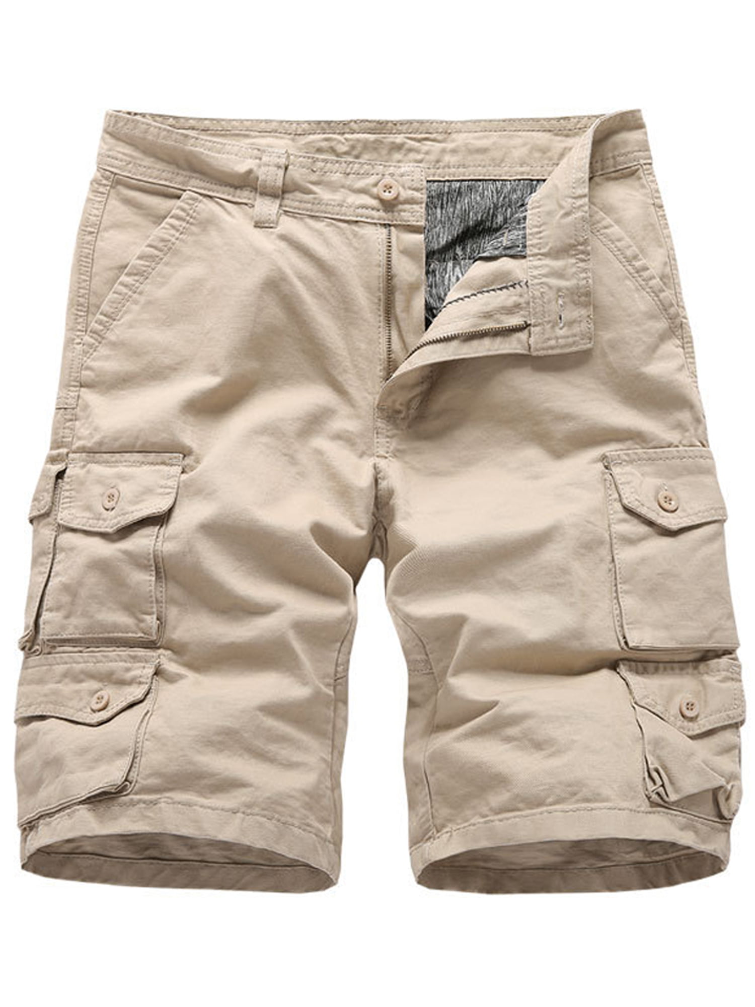Gary Com 100% Cotton Twill Mens Cargo Short with Waist Belt 6 Pockets Work Dungarees Stretch Regular Fit Basics Short Pants Beige 32