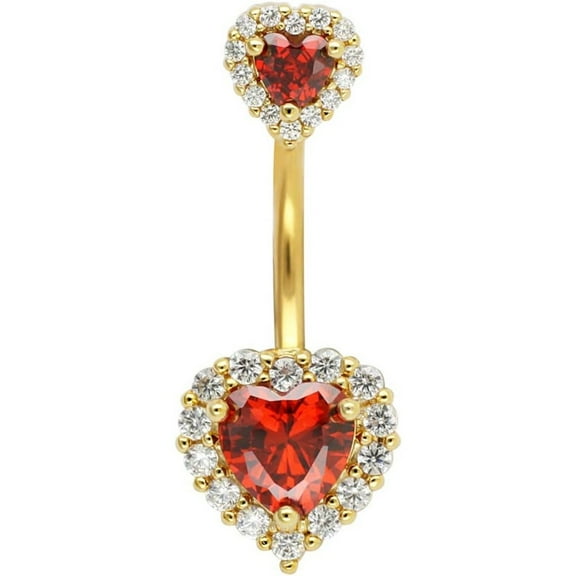 14G(1.6mm) Double Heart Cubic Zirconia Navel Belly Button Ring 316L Surgical Steel Piercing Barbell Body Jewelry