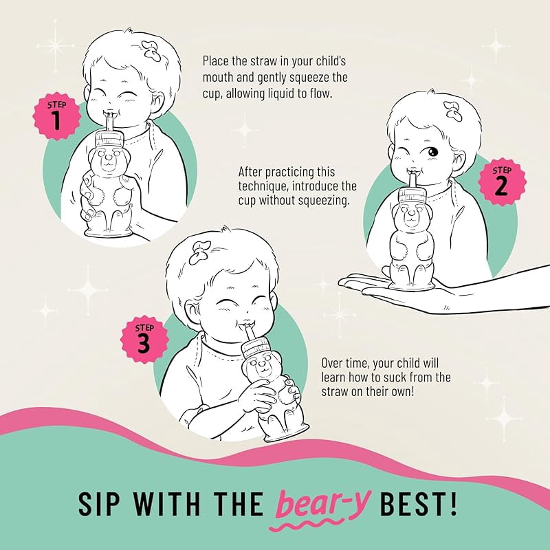 Honeybear Silicone Sippy Cup - Green, 8 oz, Dishwasher Safe, Trainer Straw Cup for Babies & Toddlers 4+ Months