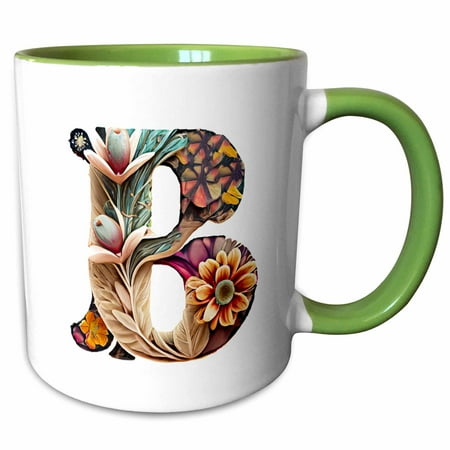 3drose, Boho Floral Monogram Initial B, 11oz Two-tone Green Mug