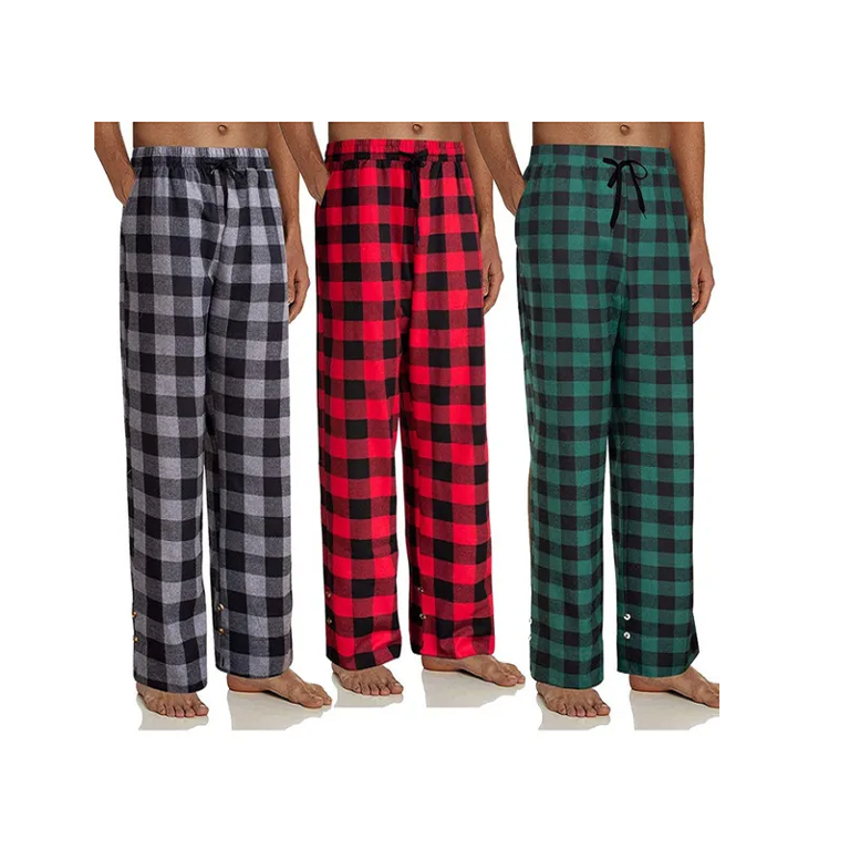 Men's Lounge Pants Loose Plaid Print Pajama Soft Trousers Sports Casual  Cotton Bottoms Elastic Waist Sleepwear with Pockets