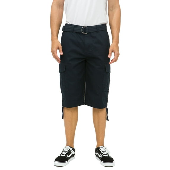 Ring of Fire Men's Belted 9" and 13" Inseam Twill Cargo Shorts Size 30 to 38 Navy-13" Size 34