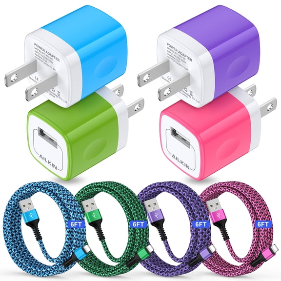 Compatible with iPhone Charger Fast Charging AILKIN 4pack Usb Charger Block with 4pack Cable Cords 6ft Fast Charger Compatible with iPhone 14/13/12/11/10 Charger