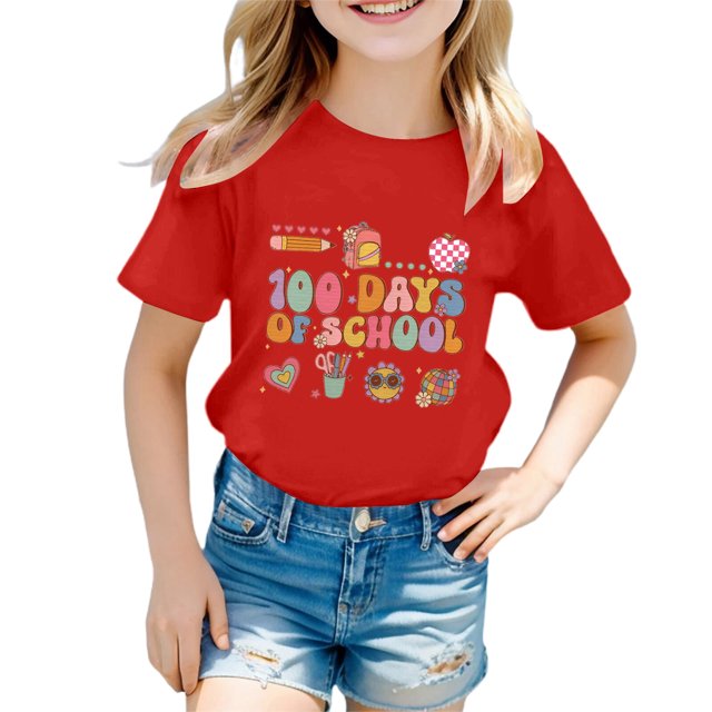 MEZZALL T-Shirts pour Enfants Garçons Filles Saison Scolaire Col Rond Manches Courtes T-Shirt d'Été Décontracté, 6-7 Ans