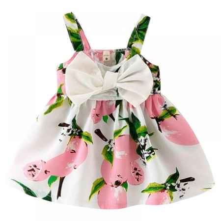 

Toddler Baby Girl Dress Lemon Print Skirt Ruffle Sling Bowknot Princess Sundress 1-4T
