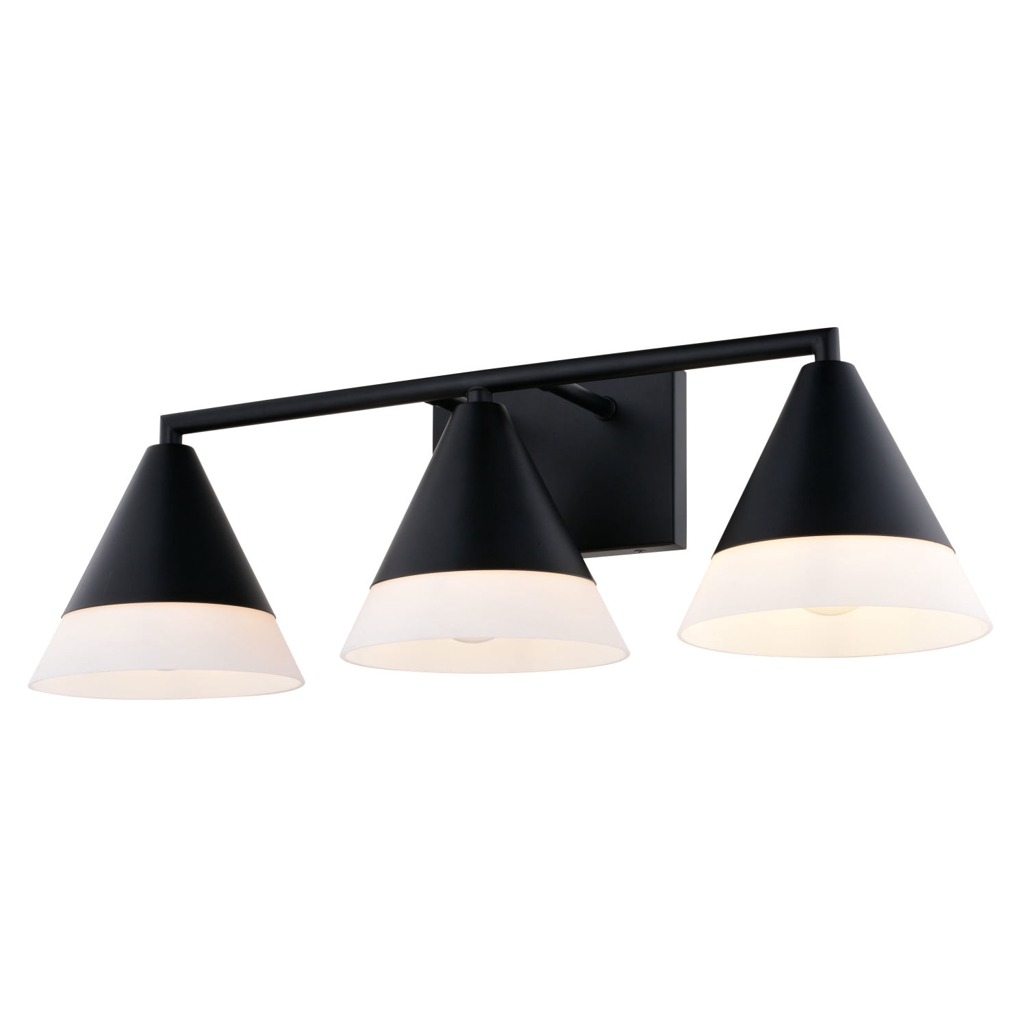 Winthrop 3-Light 25.25 in. Wide Matte Black Modern Contemporary Bathroom Vanity Lighting Fixture, Etched White Cone Glass Shade, Dimmable, LED Compatible, Over the Mirror Mounted Metal Wall Sconce