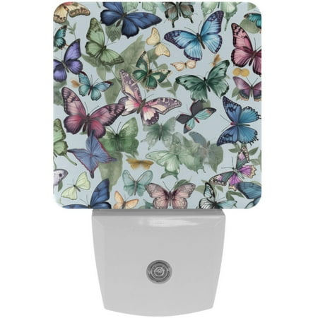 

2-Pin Plug into Wall [2 Pack] Colorful Butterflies with Leaves Decorative Night Light with Auto Dusk to Dawn Sensor Square LED 0.5W Plastic Night Light