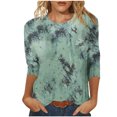 thumbnail image 2 of Jusqu'à 30 % de Réduction DYTTDG T-shirt Grande Taille pour Femmes Manches 3/4 Hauts Imprimés Col Rond Blouse Décontractée Ample Hauts pour Femmes, 2 of 5