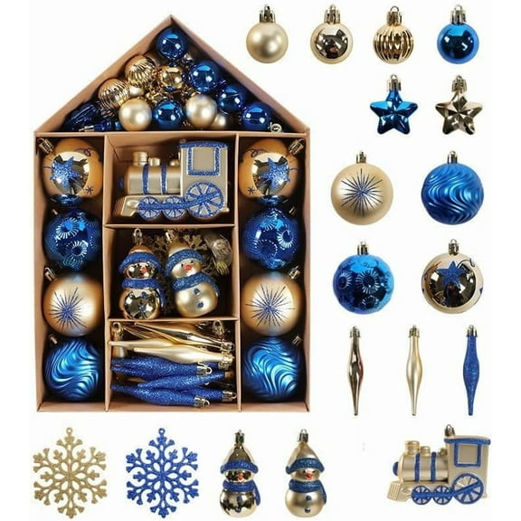 Christmas Ornaments Set, 70 Pcs Christmas Ball Ornaments & Hanging Decor for Xmas Tree - Wood & Glitter Snowflake, Snowman, Star for Home Holiday Party Supplies