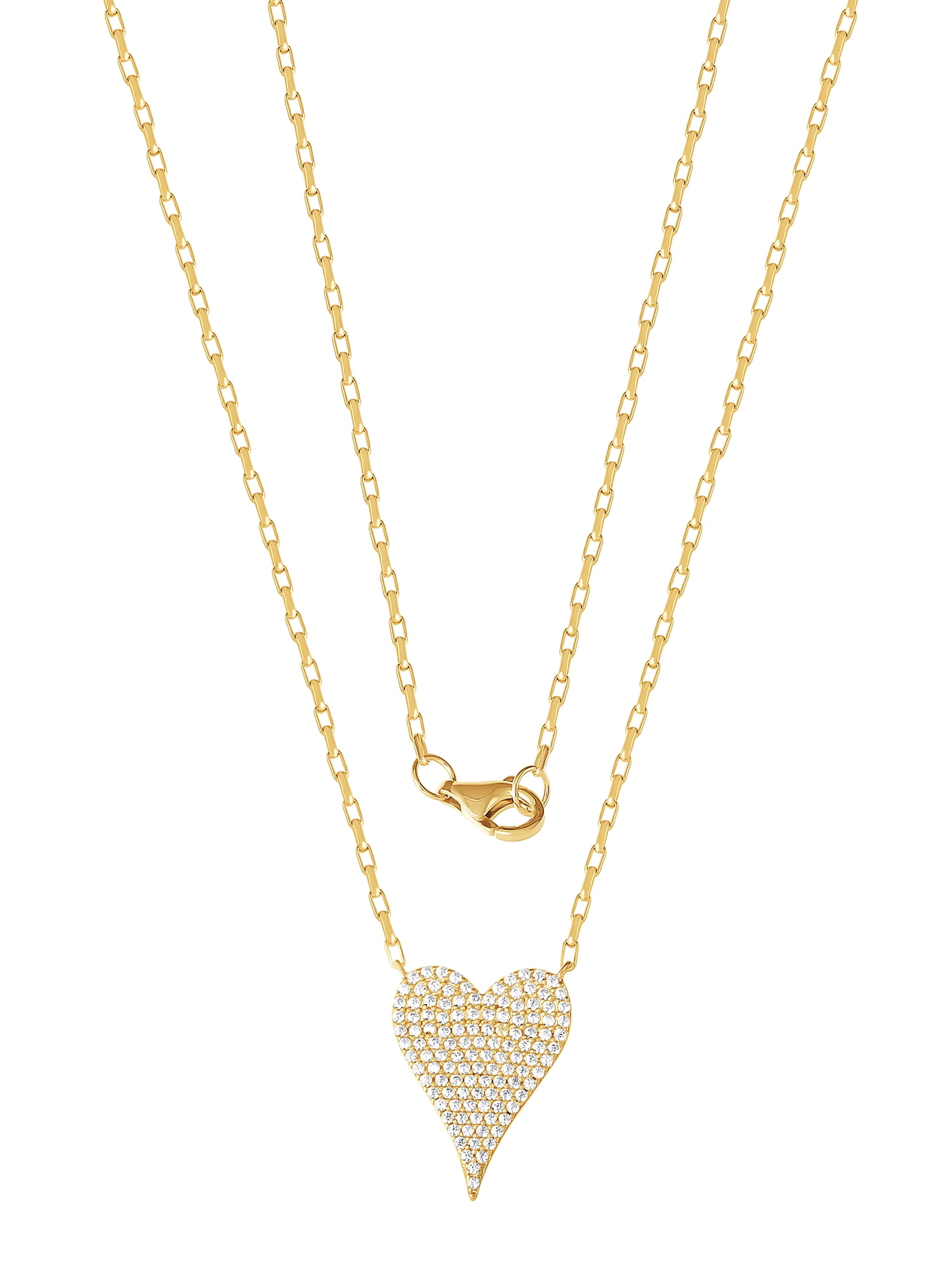Brilliance Fine, Women's Sterling Silver 14kt Gold Plated Simulated Diamond Heart Necklace, 18" & 24"