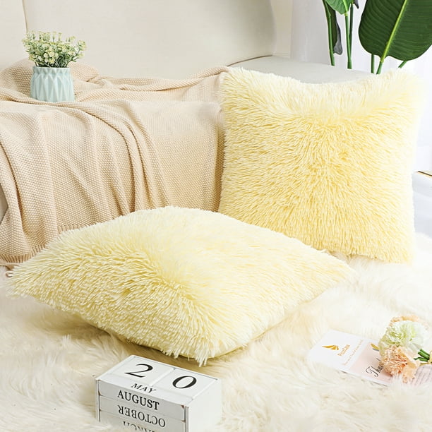 Piccocasa Pack of 2 Soft Fuzzy Faux Fur Throw Pillow Covers Long Shaggy