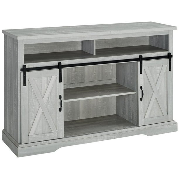 52" Modern Farmhouse Sliding Barn Door Highboy TV Stand Stone Grey