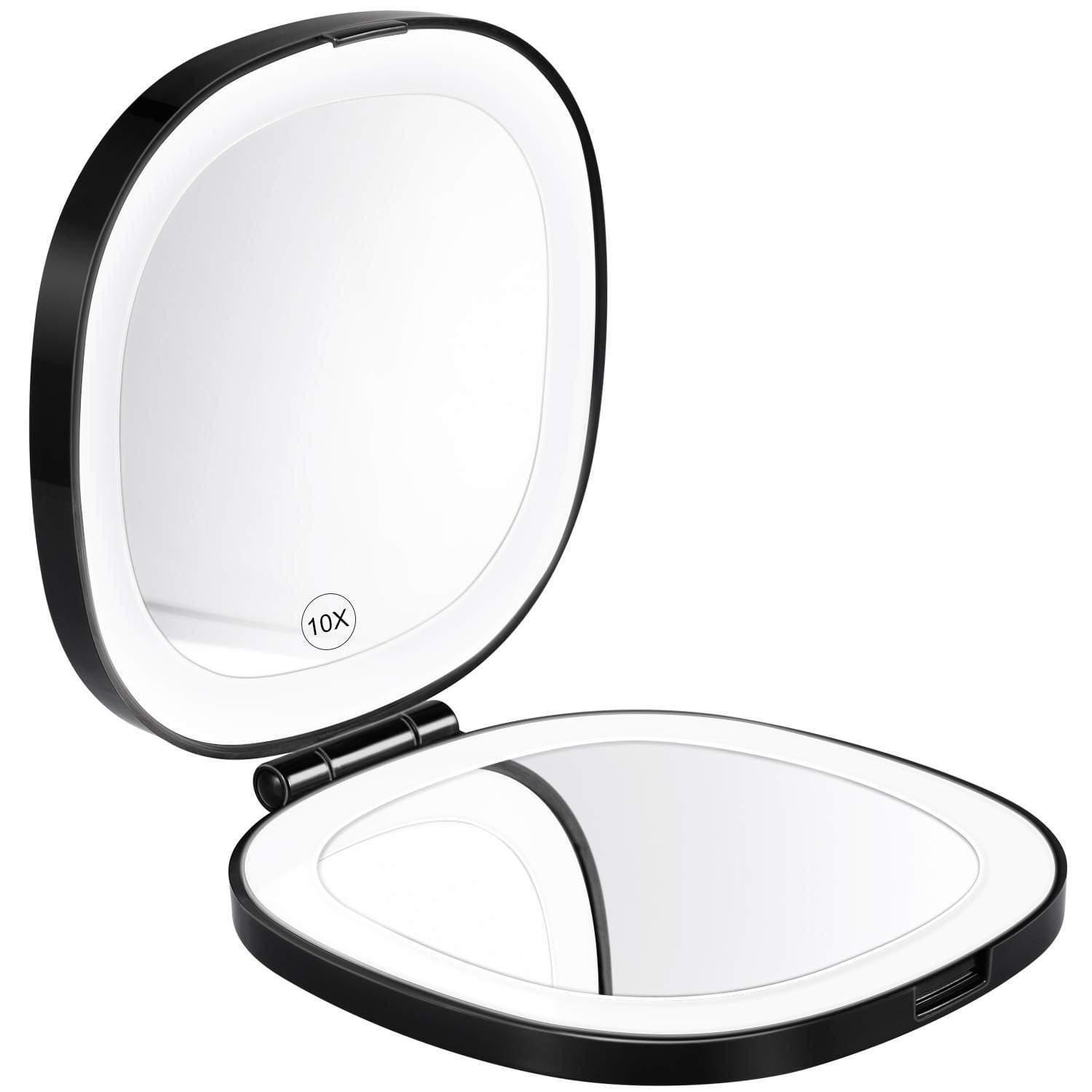 Lighted Travel Makeup Mirror, 1X/10X Magnifying Compact Mirror with